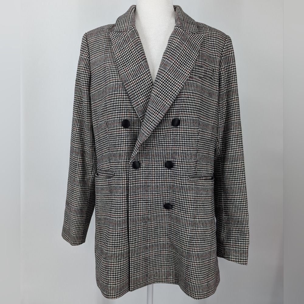 House of Harlow 1960 Houndstooth Wool Blend Double Breasted Blazer Coat Large